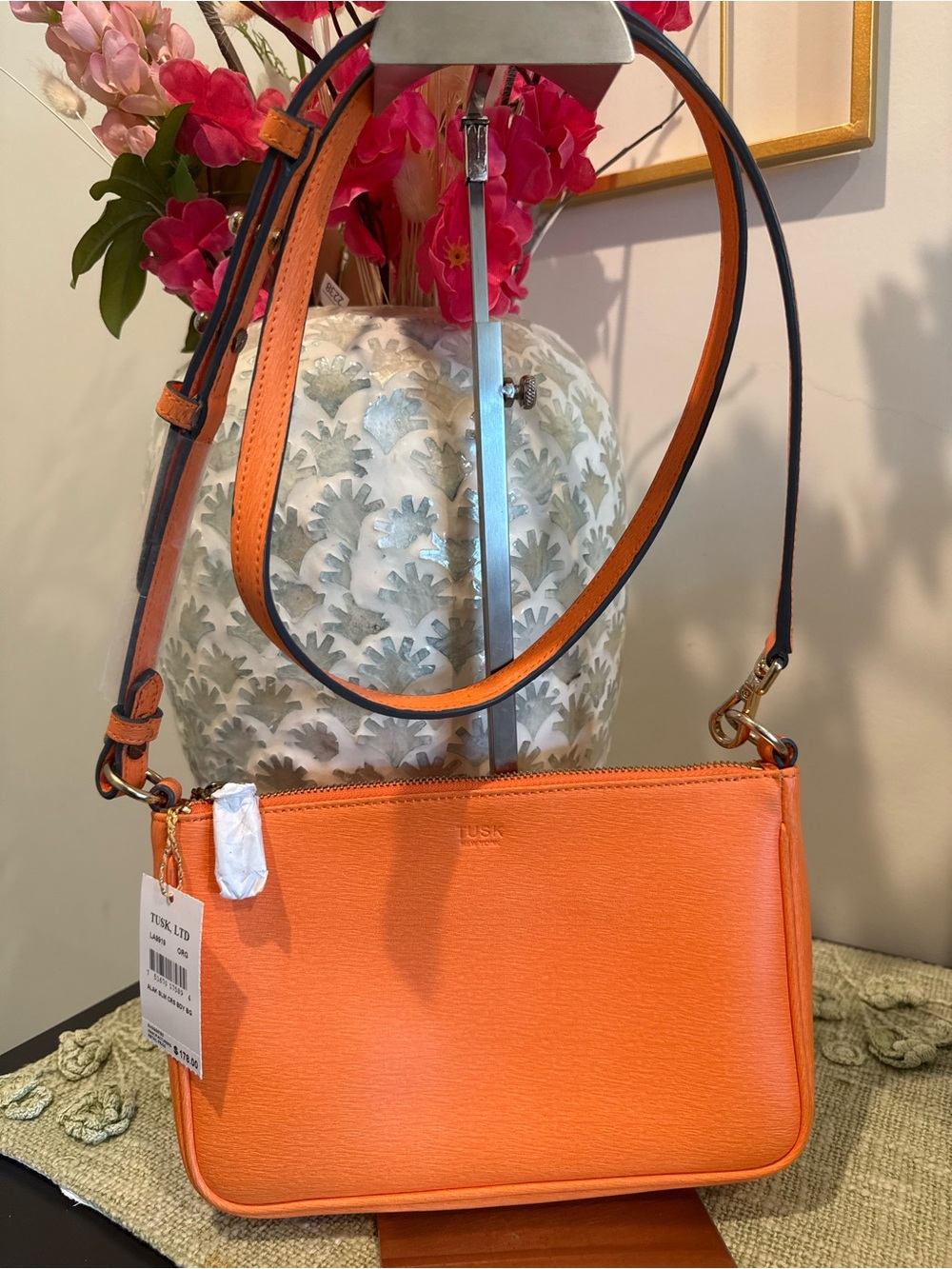 Orange Leather Crossbody Shoulder Bag